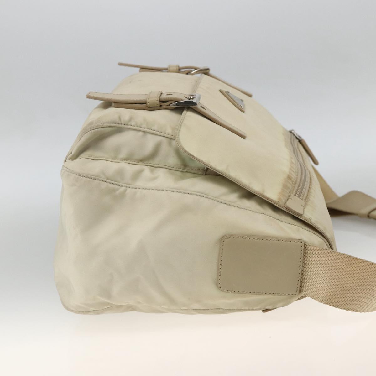 PRADA Shoulder Bag Nylon Beige Silver Auth AMZ363