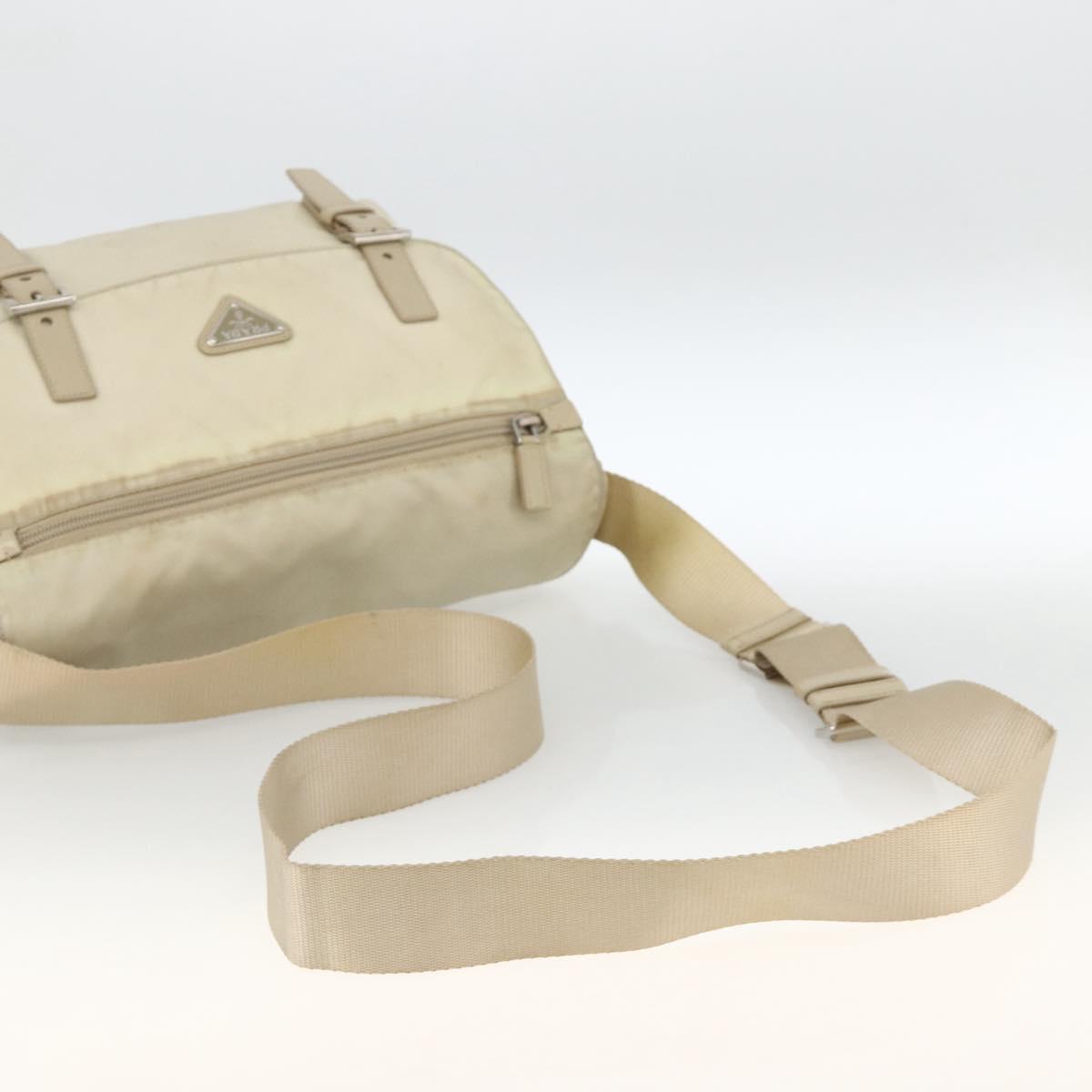 PRADA Shoulder Bag Nylon Beige Silver Auth AMZ363