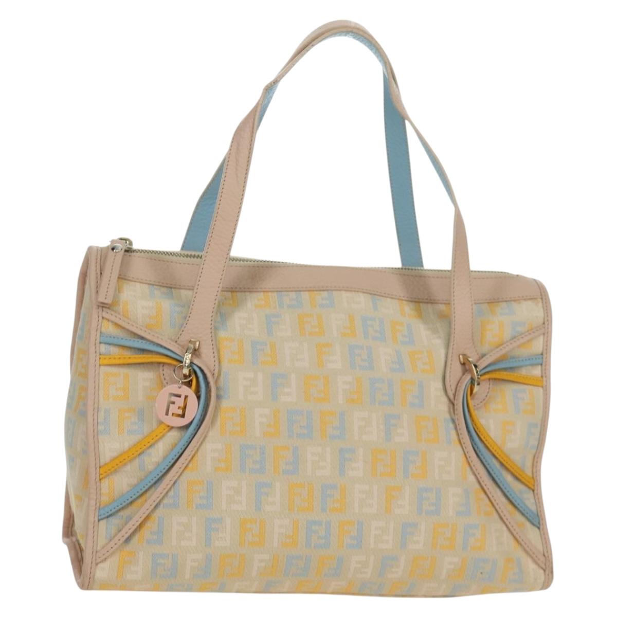 FENDI Zucchino Canvas Hand Bag Pink Gold Auth AMZ369A