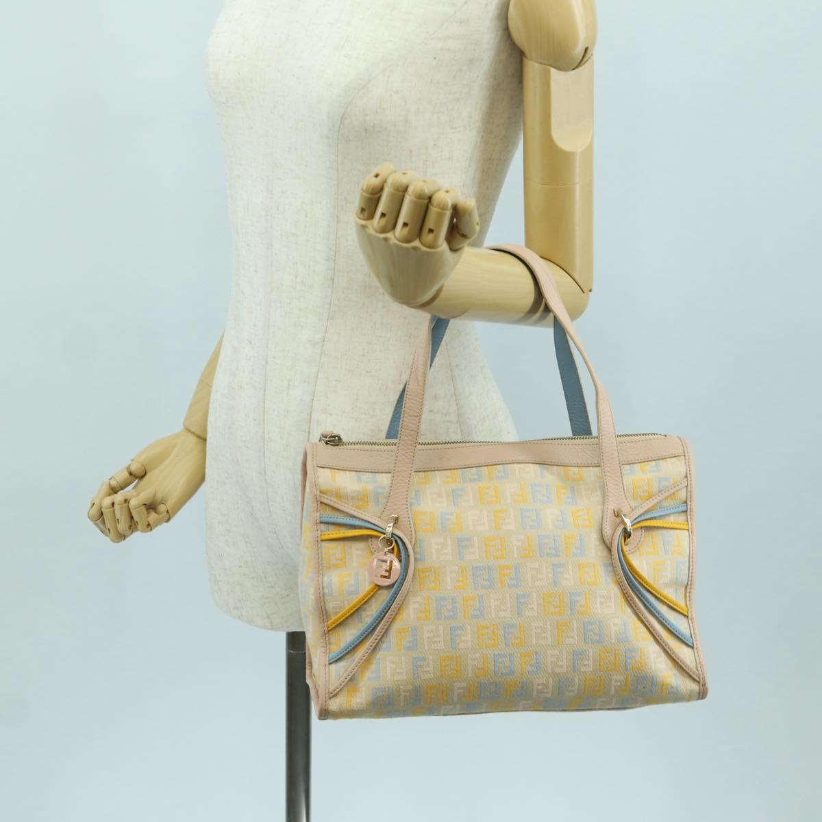 FENDI Zucchino Canvas Hand Bag Pink Gold Auth AMZ369A