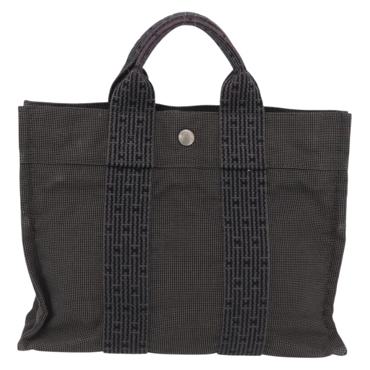 HERMES Her Line PM Hand Bag Canvas Gray Silver Auth AMZ370