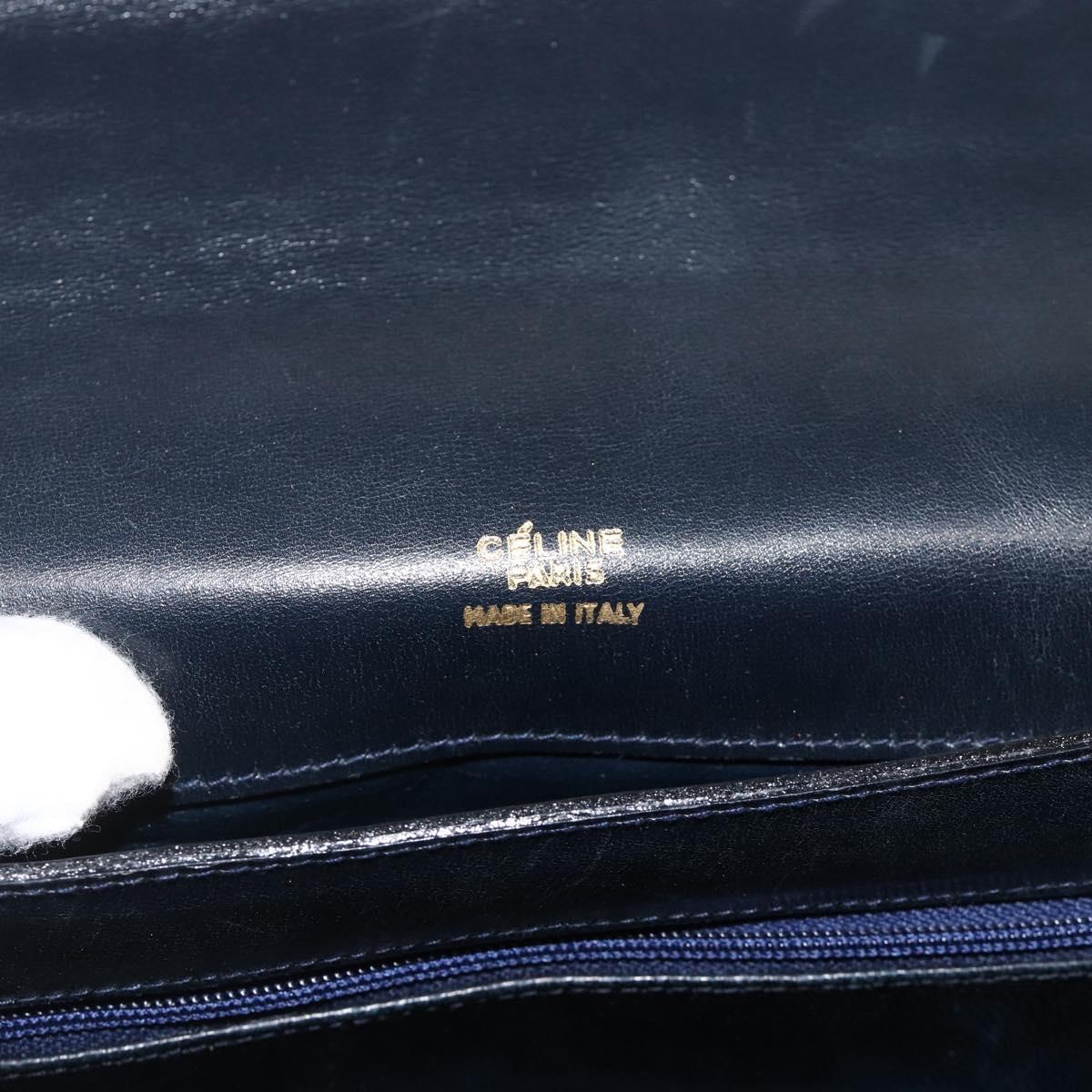 CELINE C Sulky Horse Carriage Shoulder Bag Canvas Navy Gold Auth AMZ372