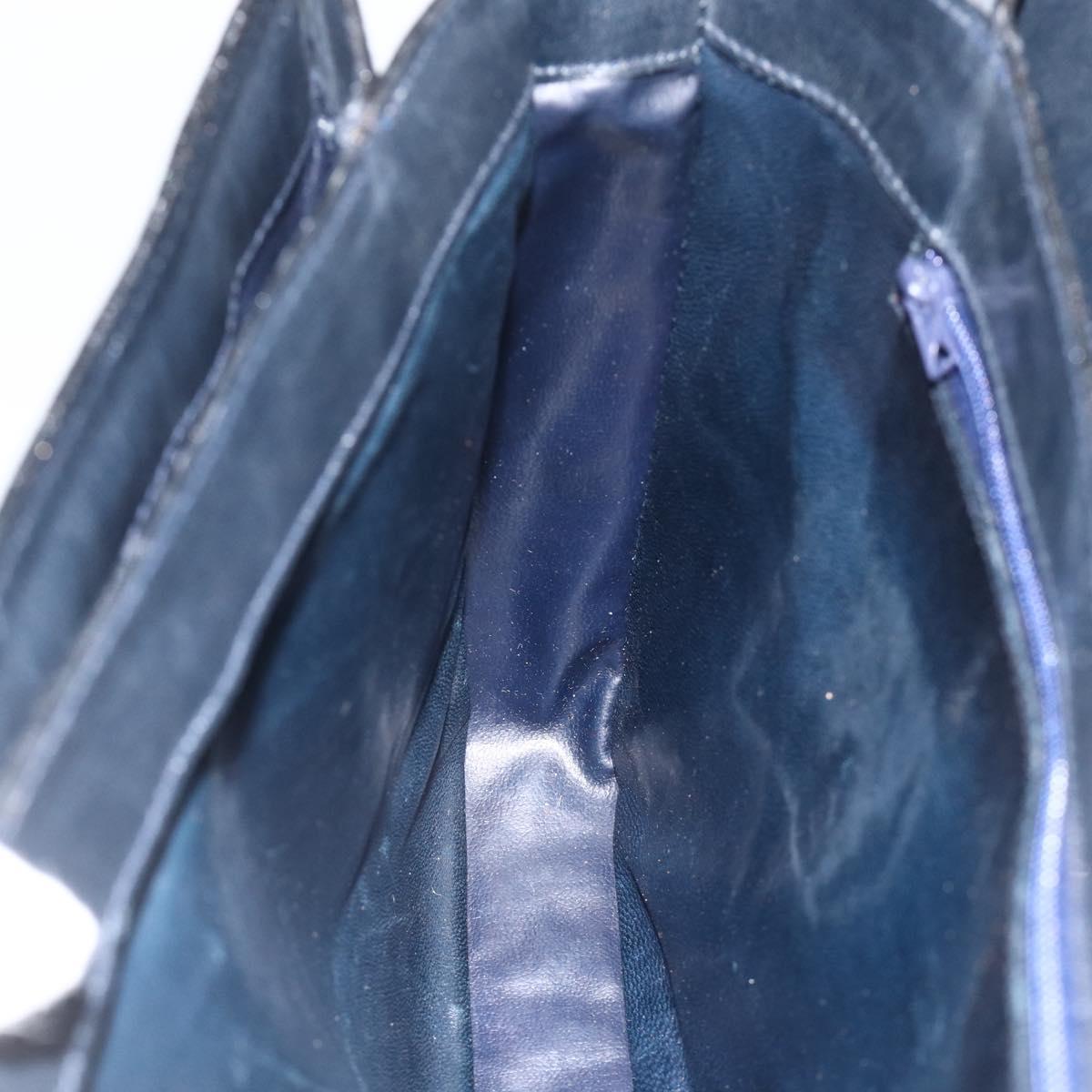 CELINE C Sulky Horse Carriage Shoulder Bag Canvas Navy Gold Auth AMZ372