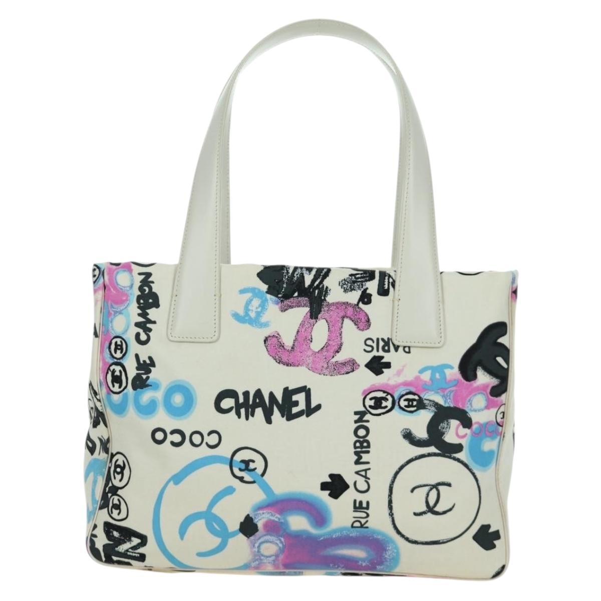 CHANEL New Travel line Hawaii Limited Bag Nylon White Silver CC Auth AMZ373V