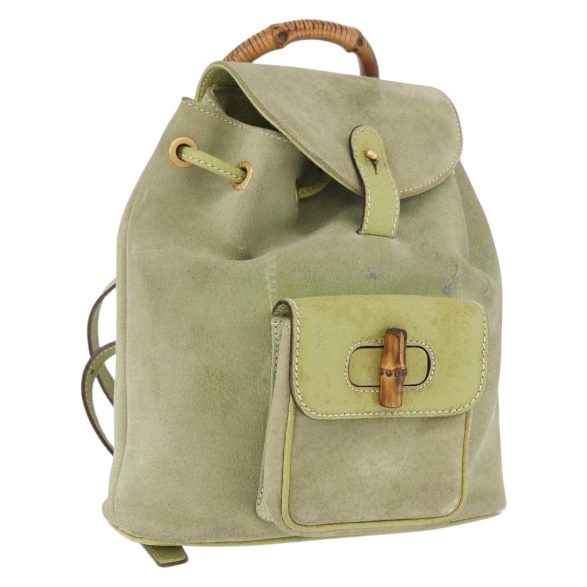 GUCCI Bamboo Backpack Suede Green Gold 003 2058 0030 Auth AMZ374