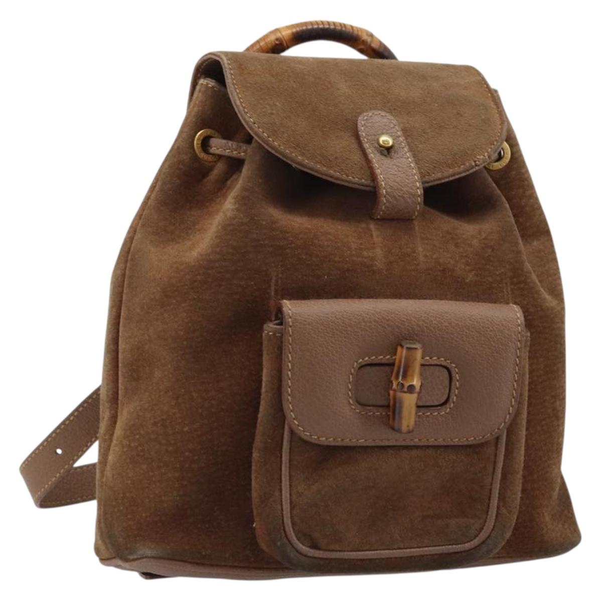 GUCCI Bamboo Backpack Suede Brown Gold 003 1705 0030 Auth AMZ377