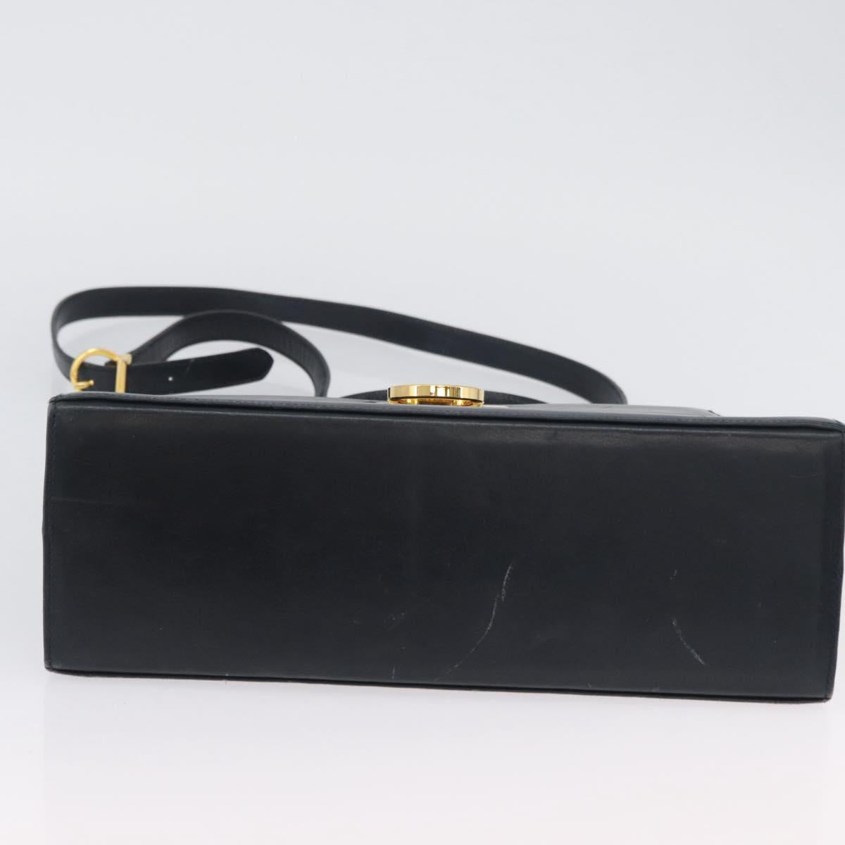 Salvatore Ferragamo Gancini Hand Bag Leather 2way Navy Gold Auth AMZ378