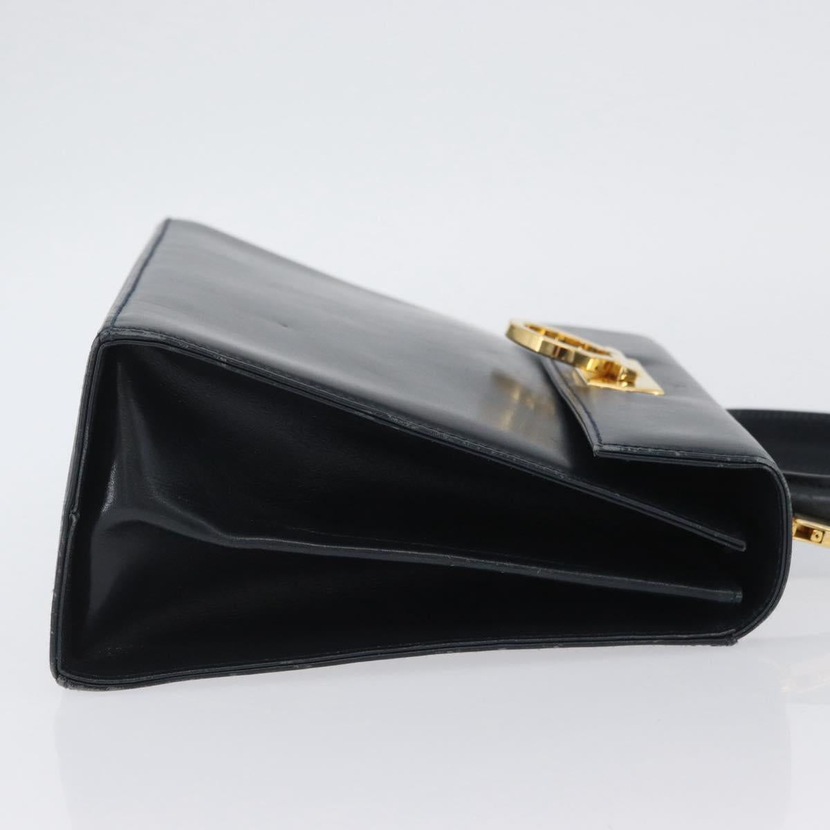Salvatore Ferragamo Gancini Hand Bag Leather 2way Navy Gold Auth AMZ378