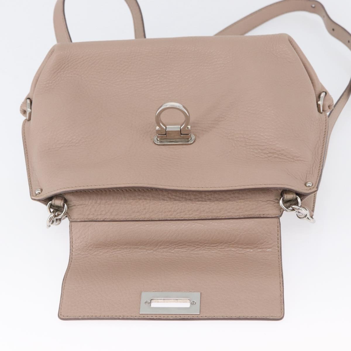 Salvatore Ferragamo Gancini Sofia Hand Bag Leather 2way Pink Silver Auth AMZ379A