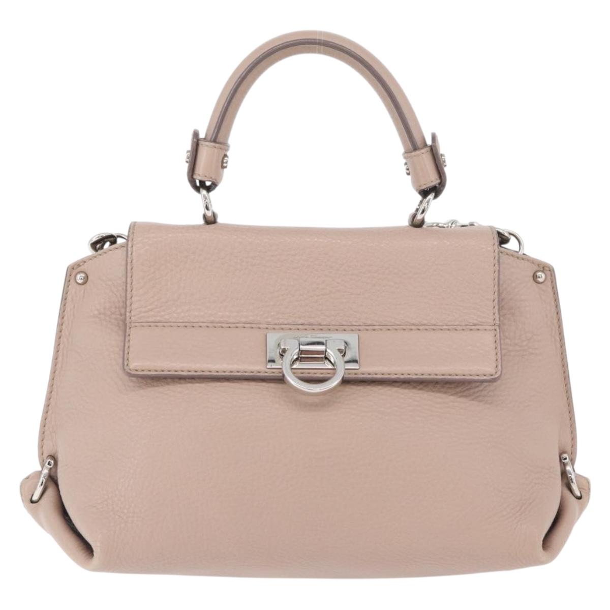 Salvatore Ferragamo Gancini Sofia Hand Bag Leather 2way Pink Silver Auth AMZ379A
