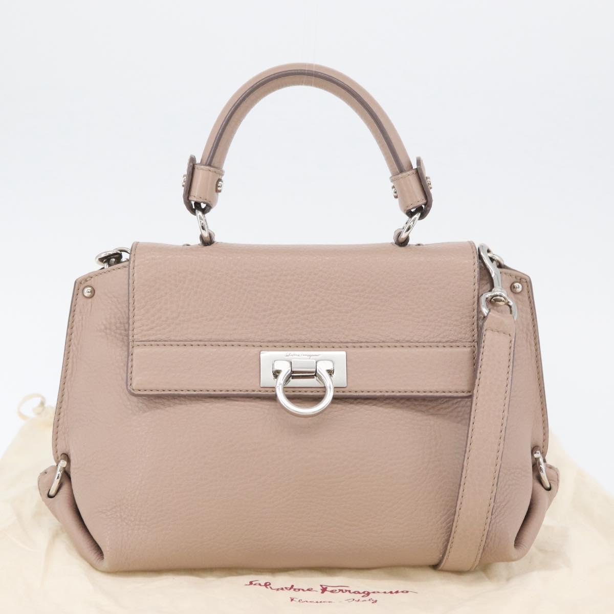 Salvatore Ferragamo Gancini Sofia Hand Bag Leather 2way Pink Silver Auth AMZ379A