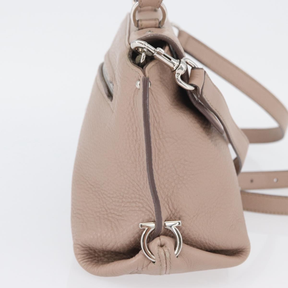 Salvatore Ferragamo Gancini Sofia Hand Bag Leather 2way Pink Silver Auth AMZ379A