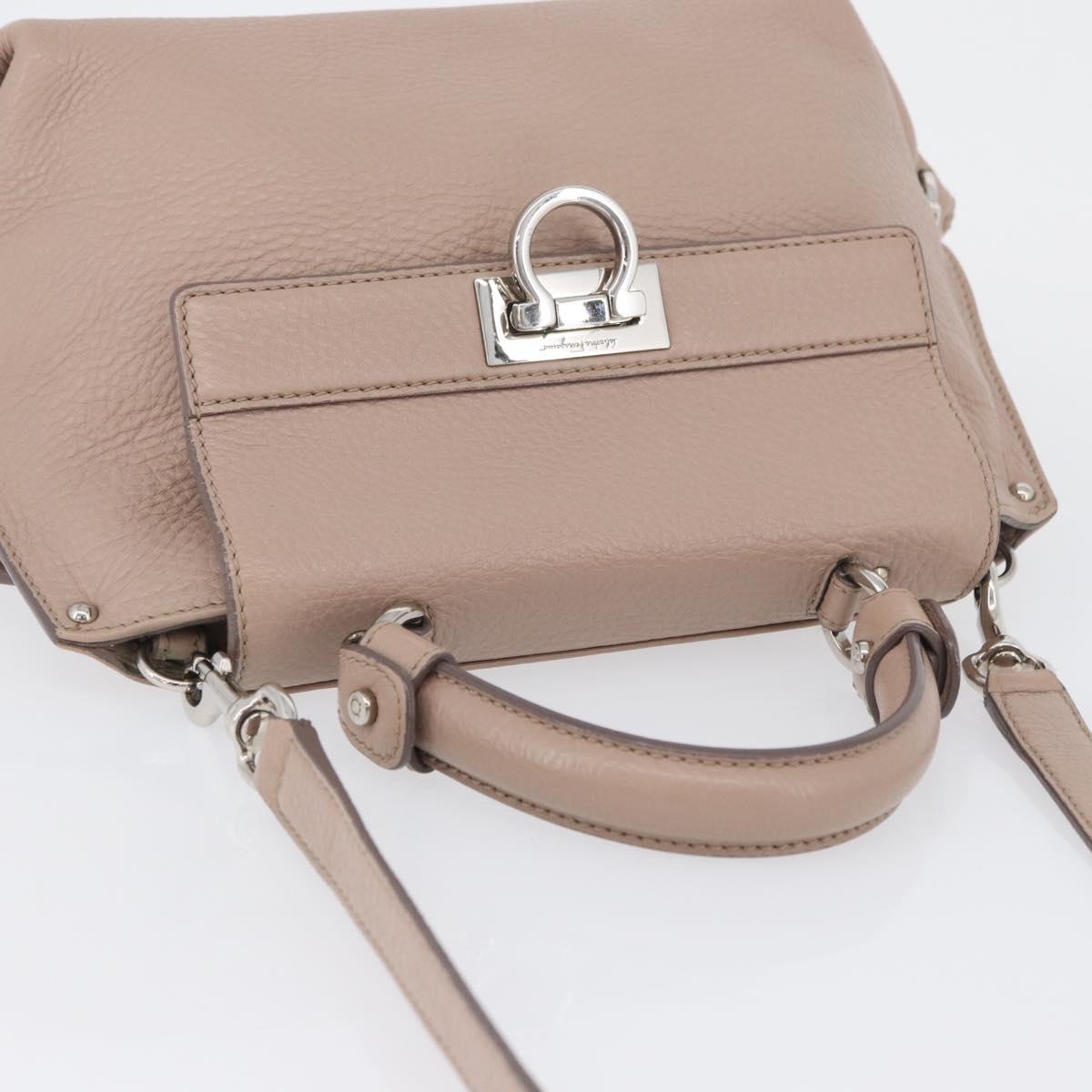 Salvatore Ferragamo Gancini Sofia Hand Bag Leather 2way Pink Silver Auth AMZ379A