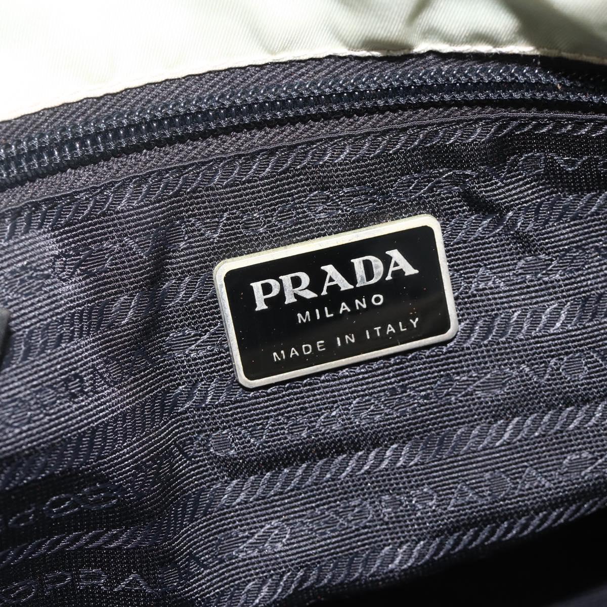 PRADA Tote Bag Nylon Beige Silver Auth AMZ381