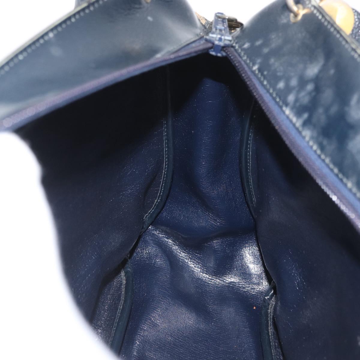 Christian Dior Trotter Canvas Shoulder Bag Navy Gold Auth AMZ388