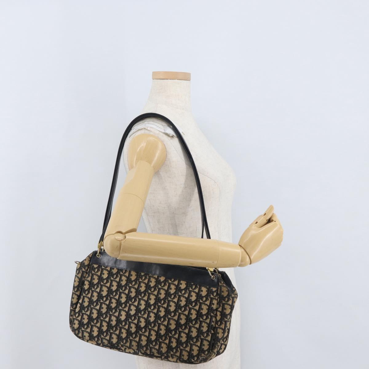 Christian Dior Trotter Canvas Shoulder Bag Navy Gold Auth AMZ388