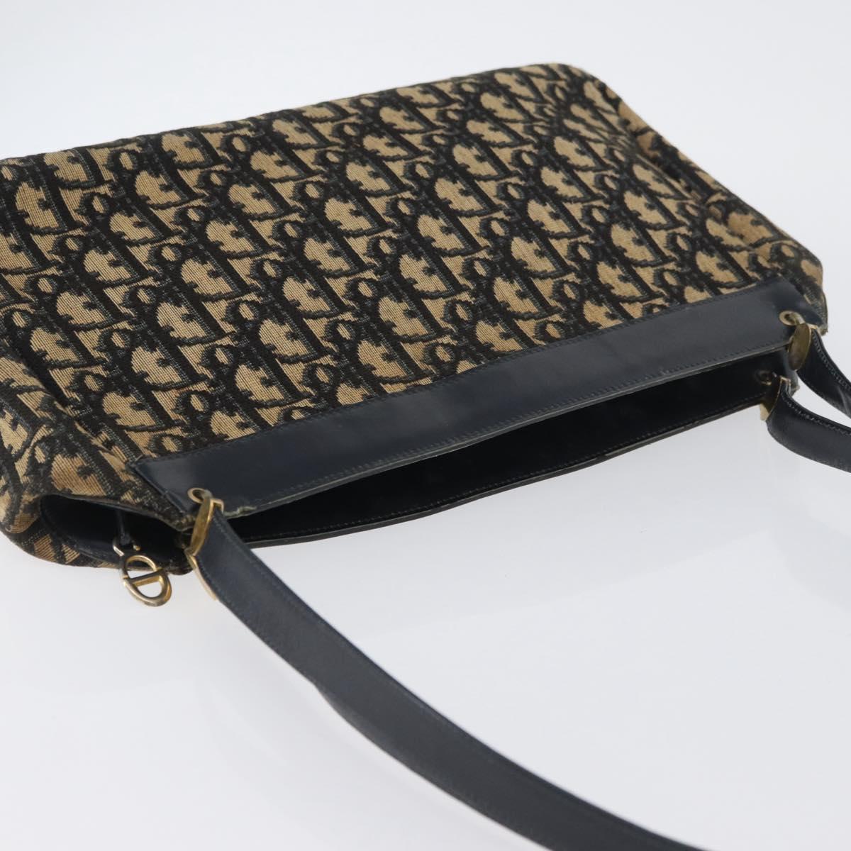 Christian Dior Trotter Canvas Shoulder Bag Navy Gold Auth AMZ388