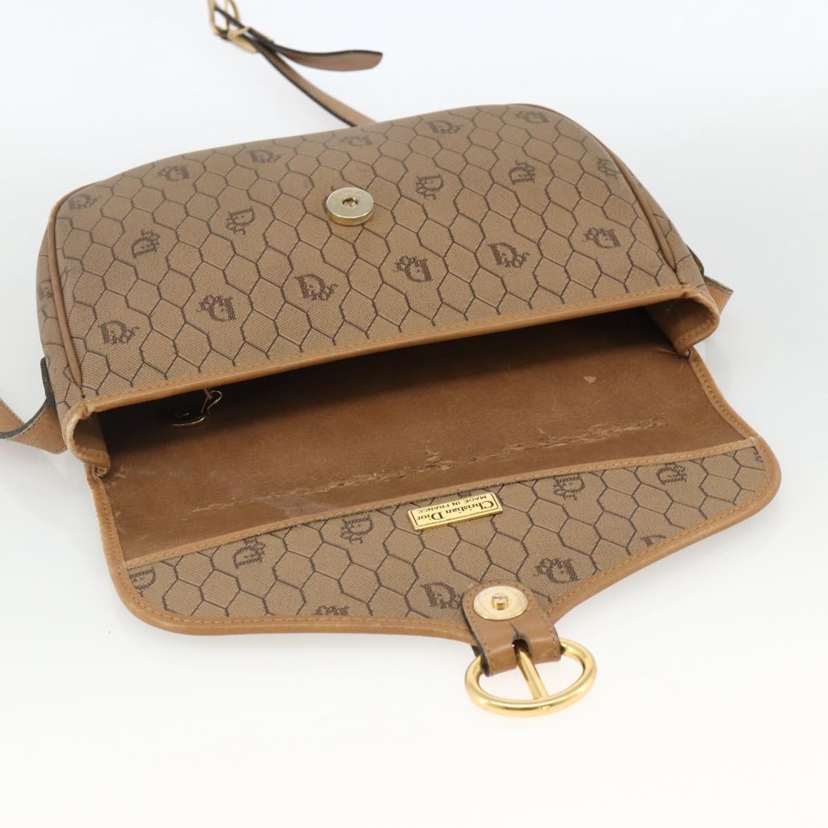 Christian Dior Honeycomb Canvas Shoulder Bag PVC Beige Gold Auth AMZ410