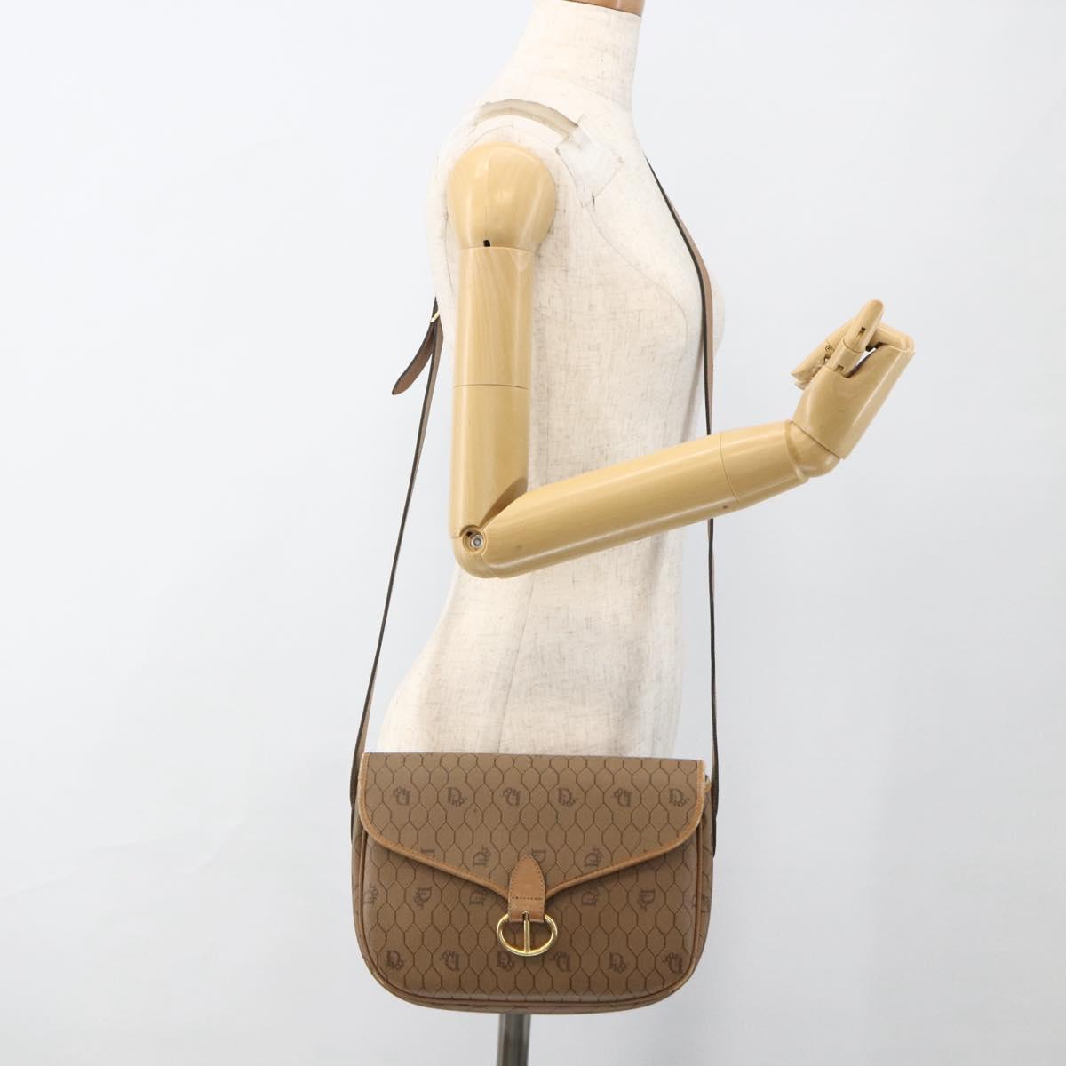 Christian Dior Honeycomb Canvas Shoulder Bag PVC Beige Gold Auth AMZ410