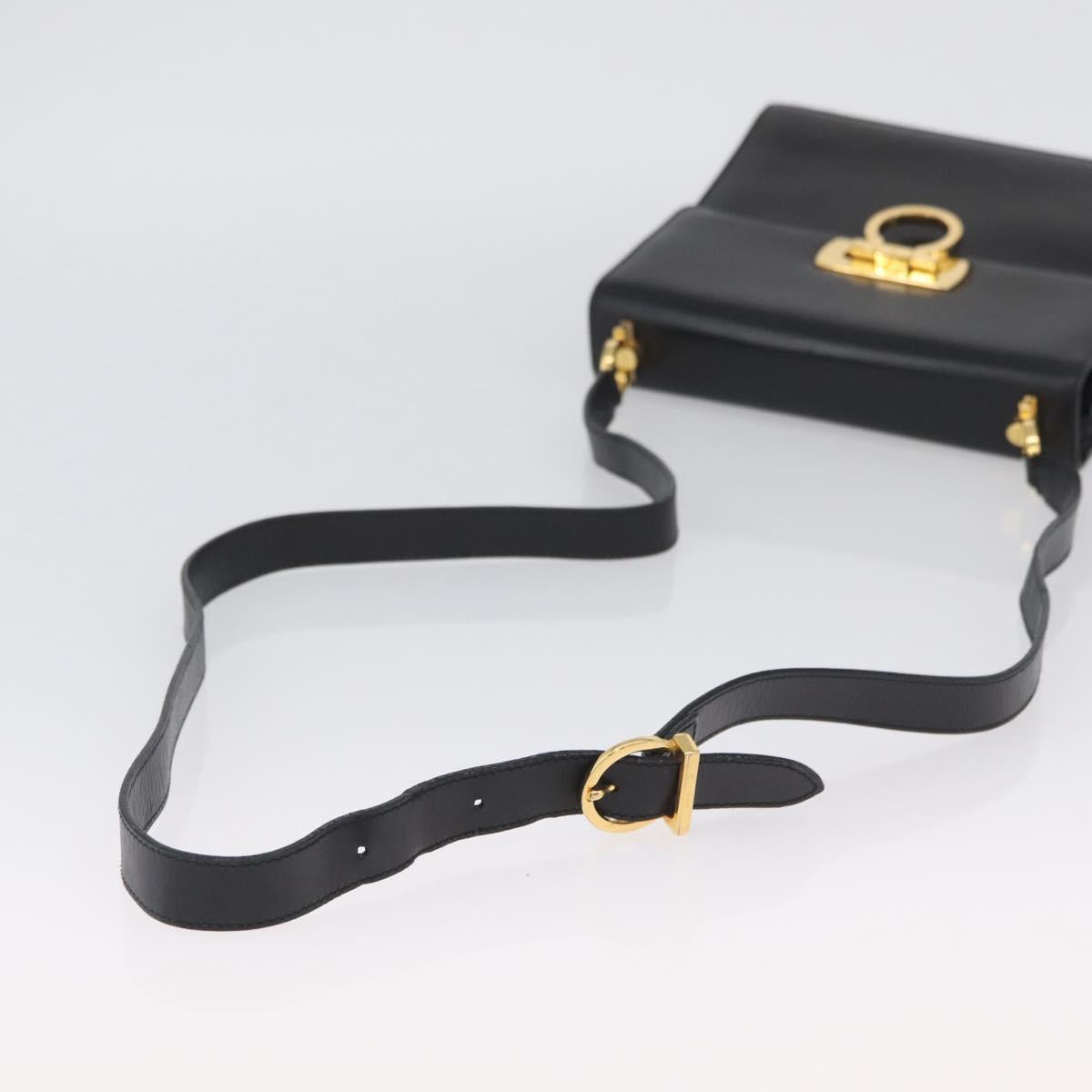 Salvatore Ferragamo Gancini Shoulder Bag Leather Black Gold Auth AMZ412