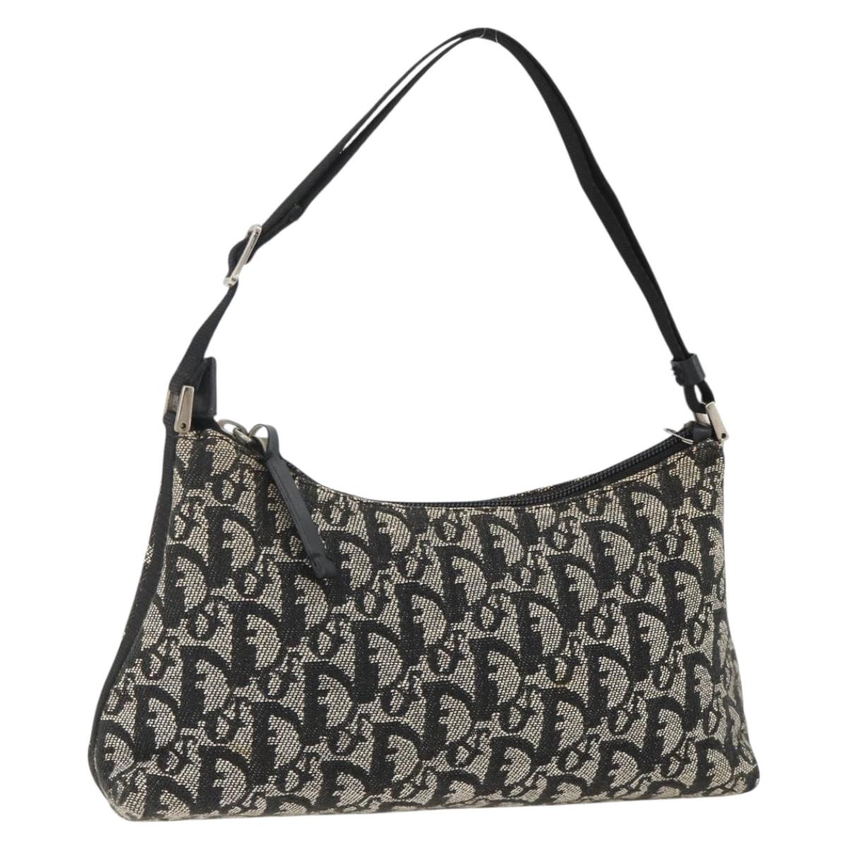 Christian Dior Trotter Canvas Accessory Pouch Black Silver Auth AMZ427