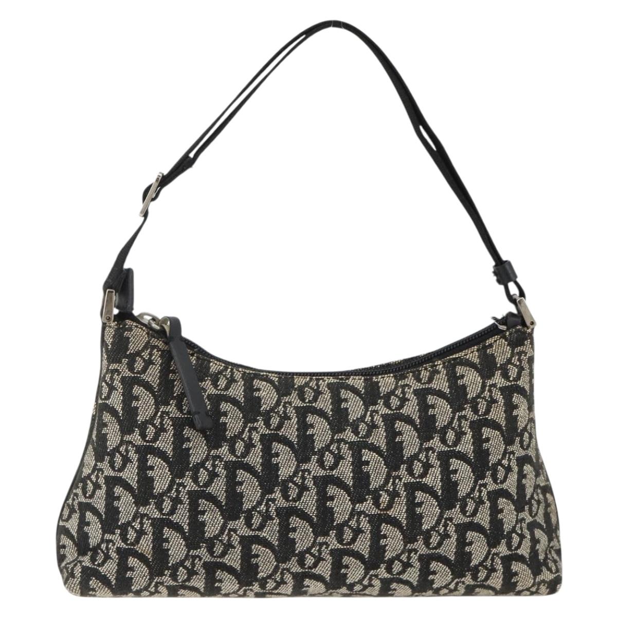 Christian Dior Trotter Canvas Accessory Pouch Black Silver Auth AMZ427