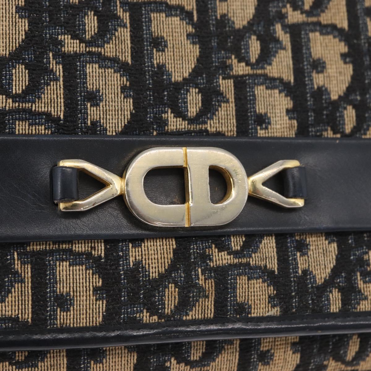 Christian Dior Trotter Canvas Chain Shoulder Bag Navy Gold Auth AMZ428