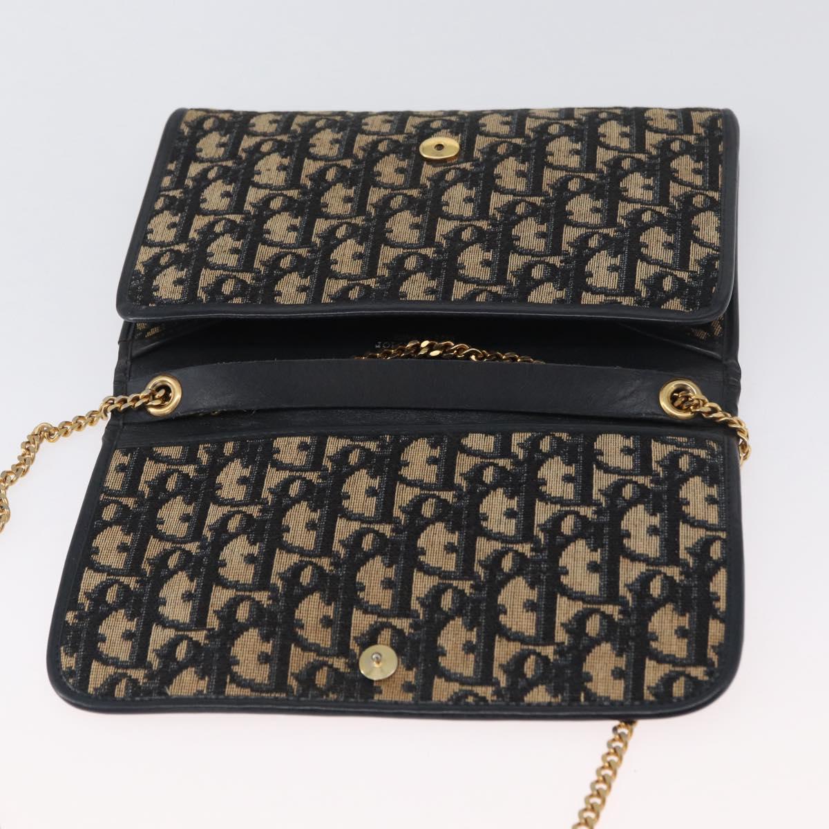 Christian Dior Trotter Canvas Chain Shoulder Bag Navy Gold Auth AMZ428