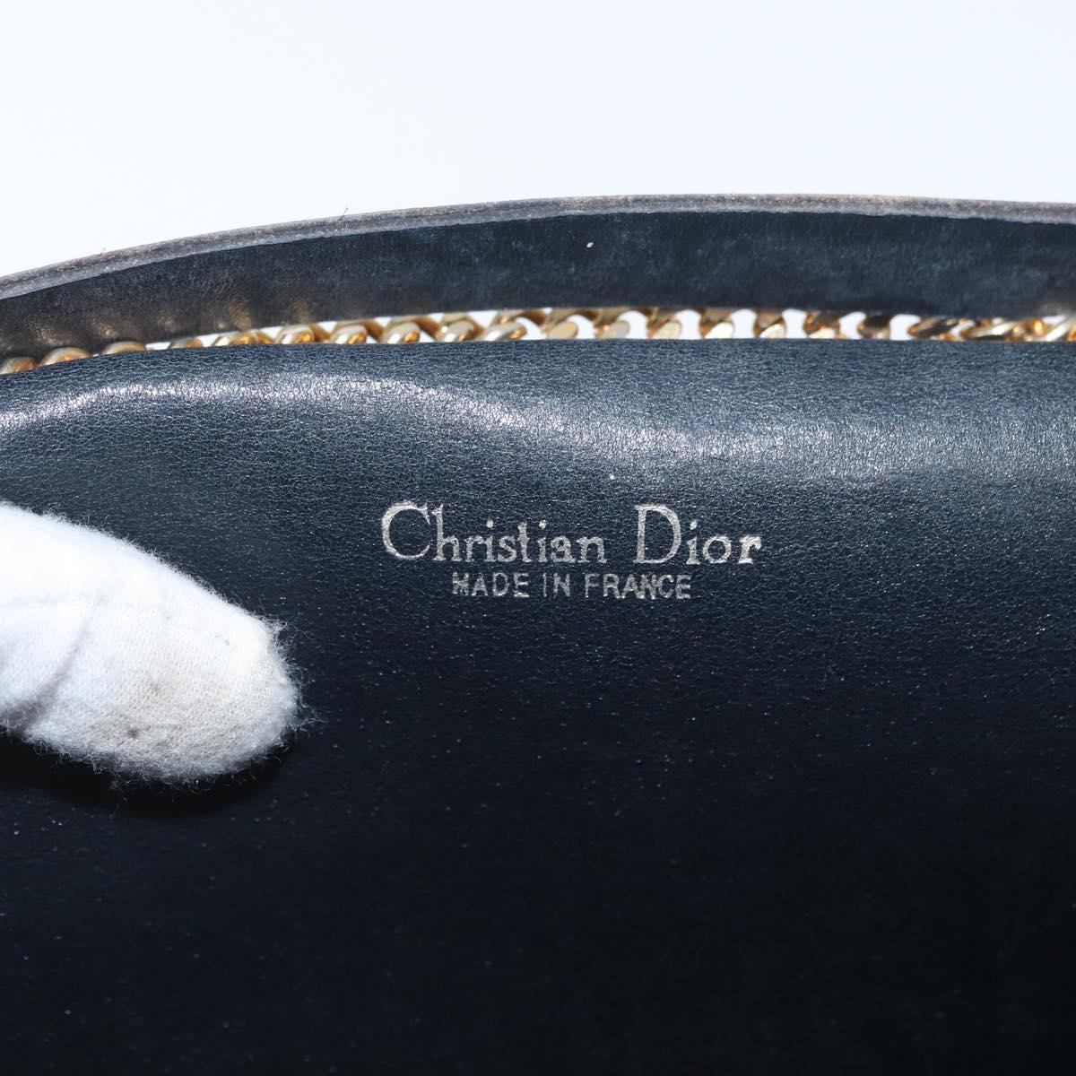 Christian Dior Trotter Canvas Chain Shoulder Bag Navy Gold Auth AMZ428