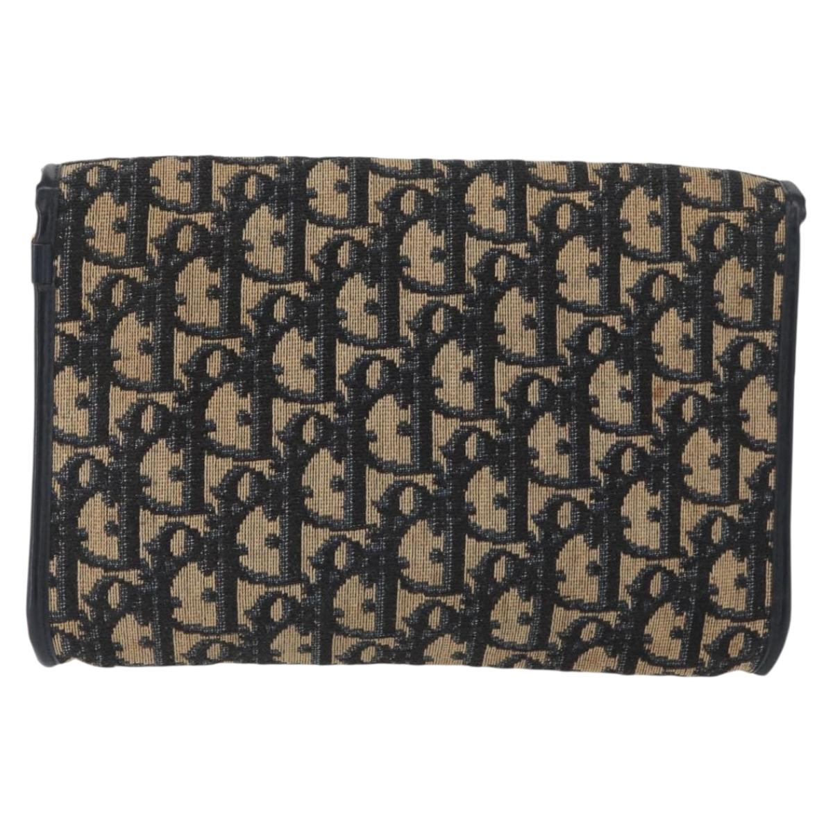 Christian Dior Trotter Canvas Chain Shoulder Bag Navy Gold Auth AMZ428