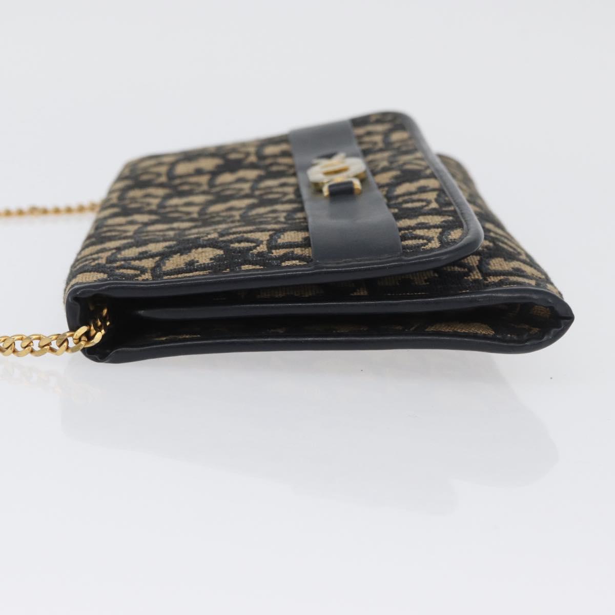 Christian Dior Trotter Canvas Chain Shoulder Bag Navy Gold Auth AMZ428
