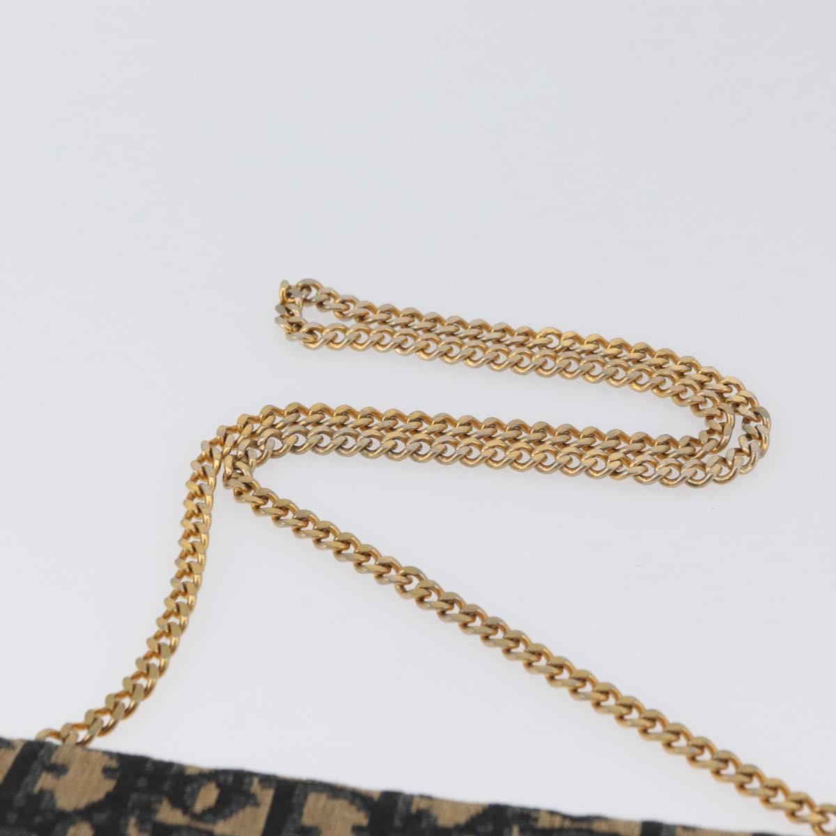 Christian Dior Trotter Canvas Chain Shoulder Bag Navy Gold Auth AMZ428