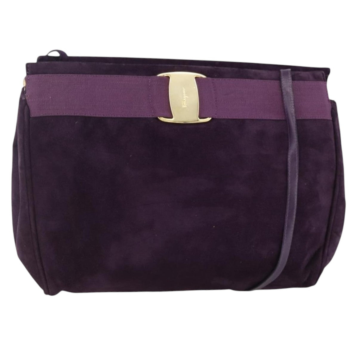Salvatore Ferragamo Vala Shoulder Bag Suede Purple Gold Auth AMZ434