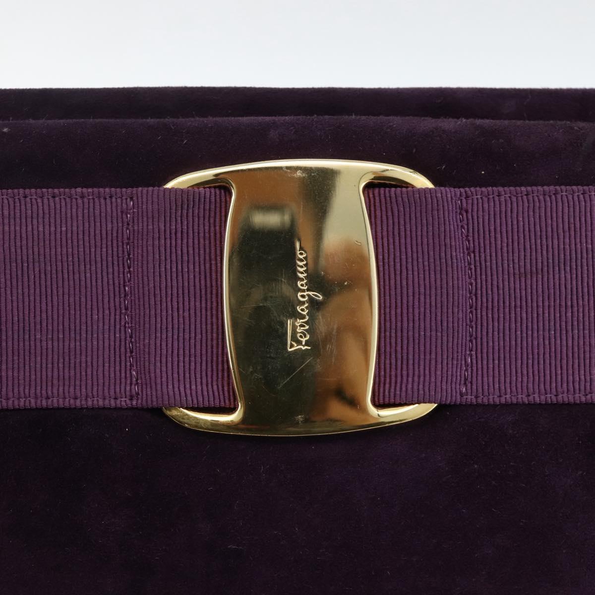 Salvatore Ferragamo Vala Shoulder Bag Suede Purple Gold Auth AMZ434