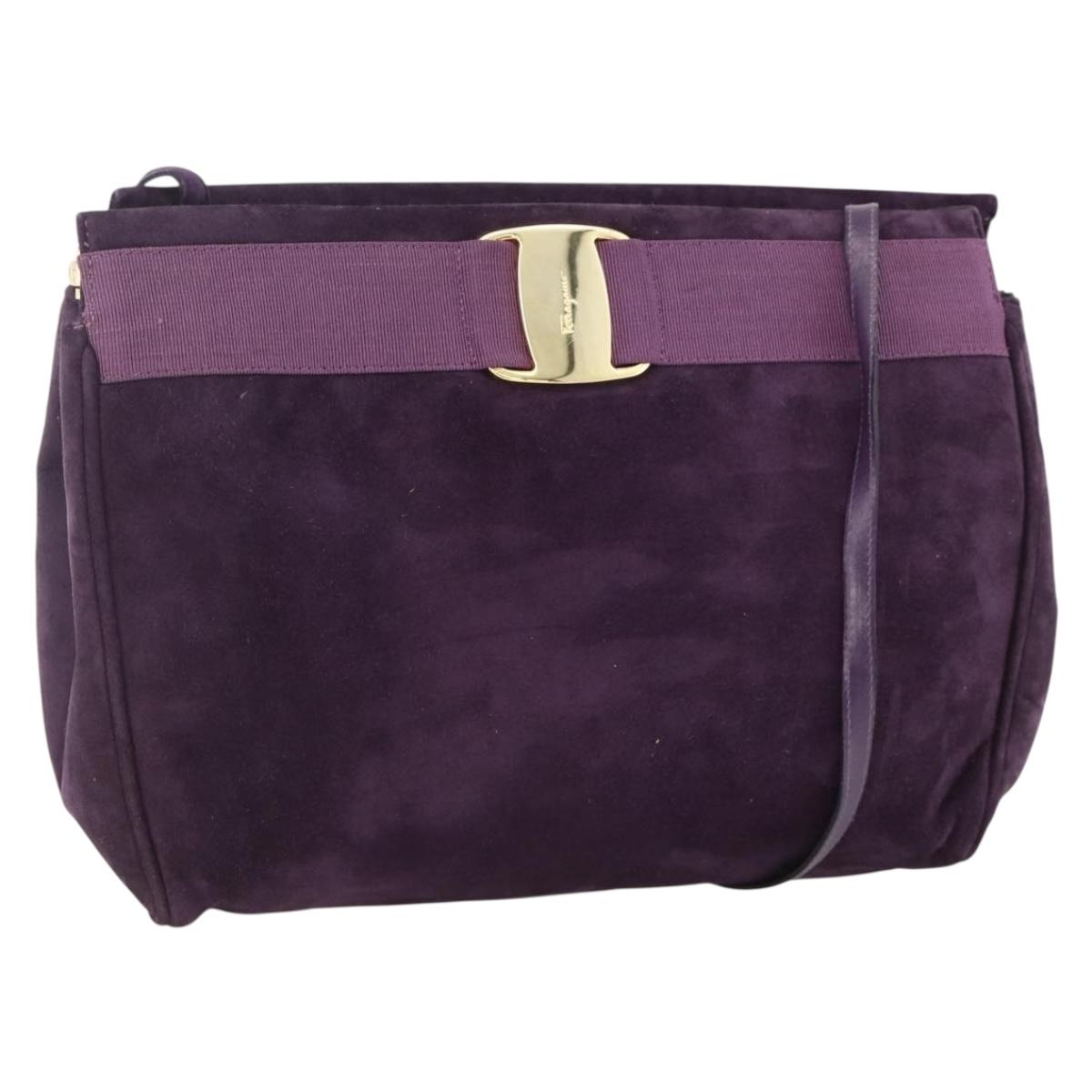 Salvatore Ferragamo Vala Shoulder Bag Suede Purple Gold Auth AMZ434
