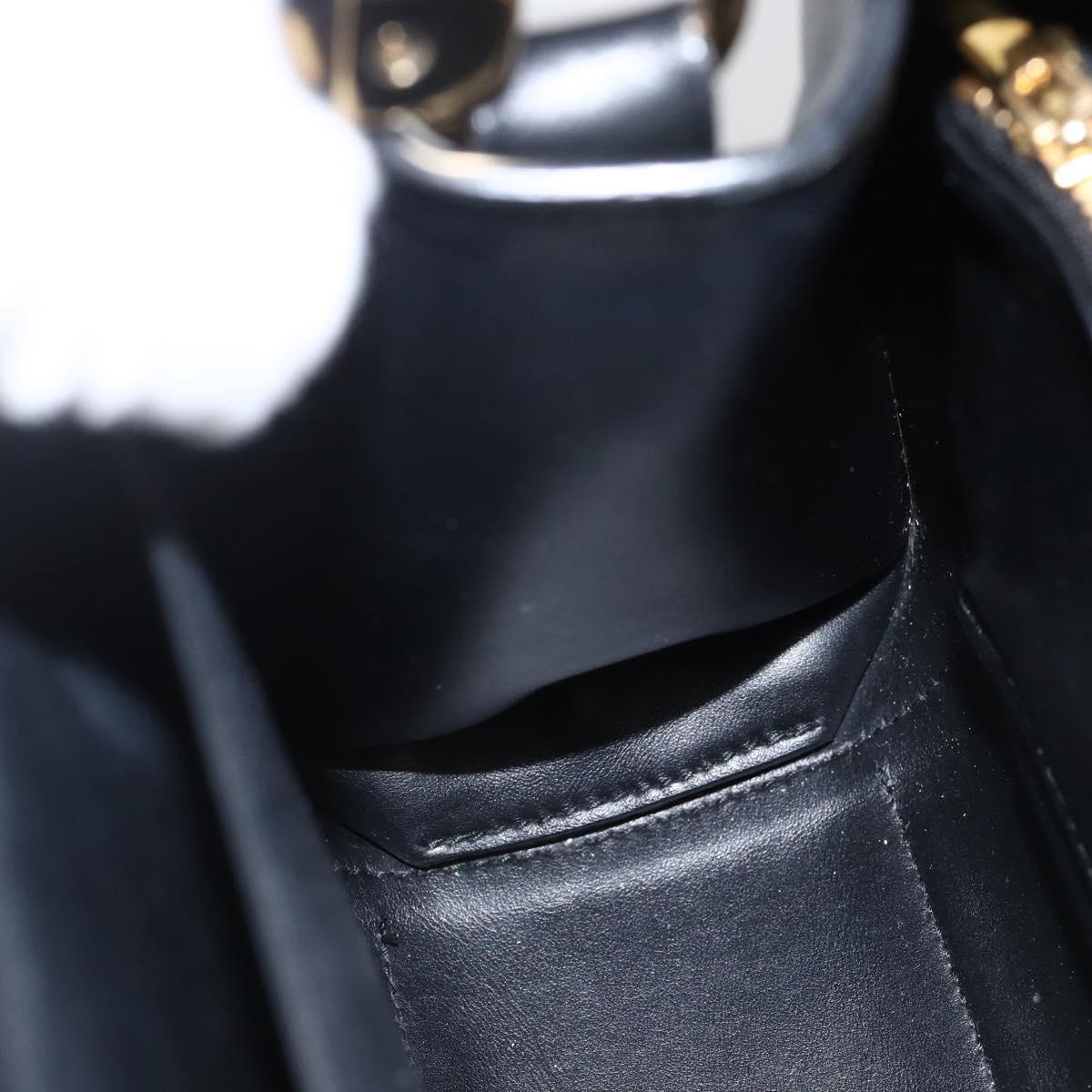 Salvatore Ferragamo Gancini Hand Bag Leather 2way Black Gold Auth AMZ435A