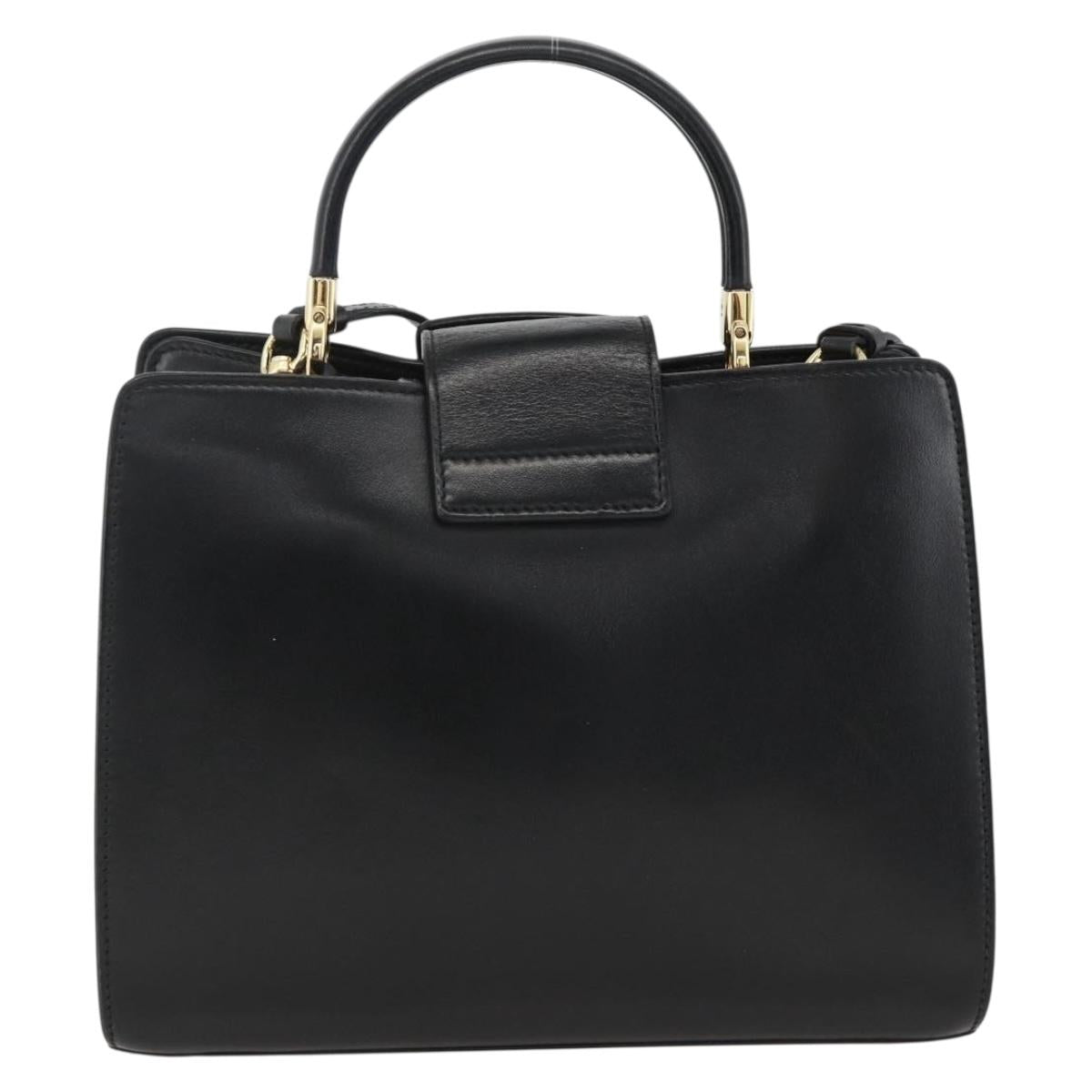 Salvatore Ferragamo Gancini Hand Bag Leather 2way Black Gold Auth AMZ435A