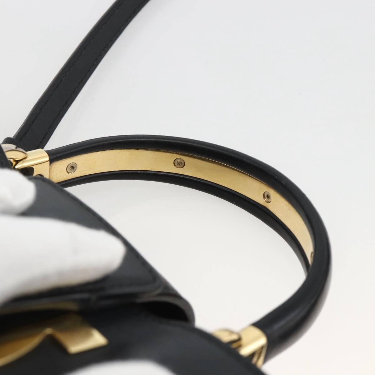 Salvatore Ferragamo Gancini Hand Bag Leather 2way Black Gold Auth AMZ435A
