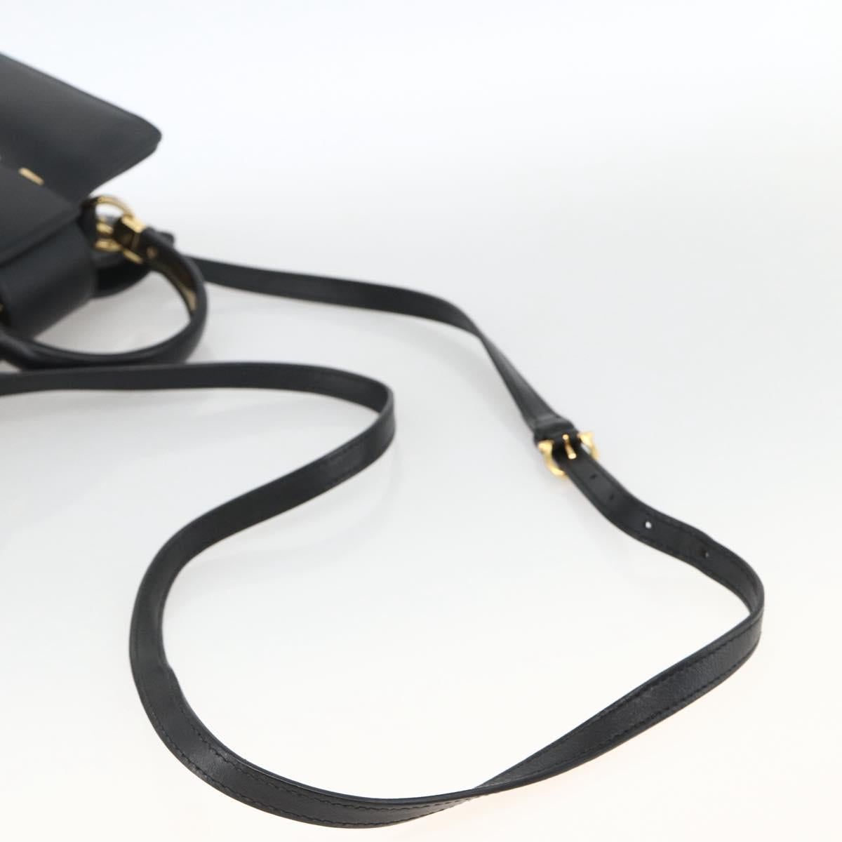 Salvatore Ferragamo Gancini Hand Bag Leather 2way Black Gold Auth AMZ435A