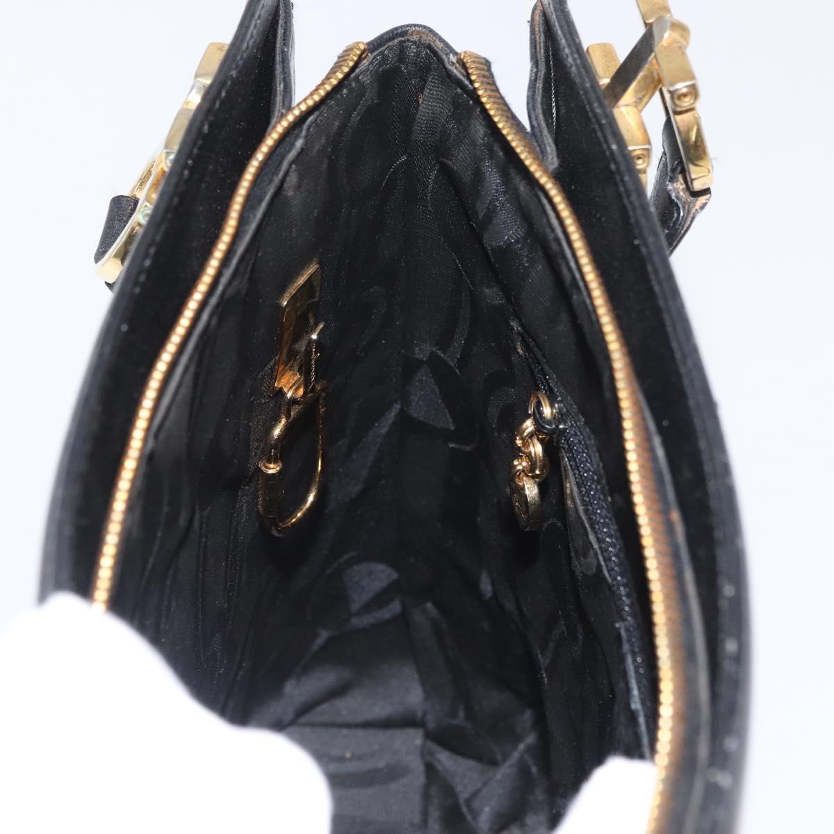 Salvatore Ferragamo Gancini Shoulder Bag Leather Black Gold Auth AMZ436