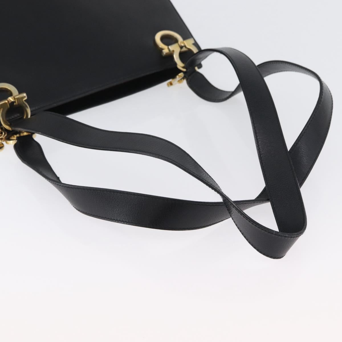 Salvatore Ferragamo Gancini Shoulder Bag Leather Black Gold Auth AMZ436