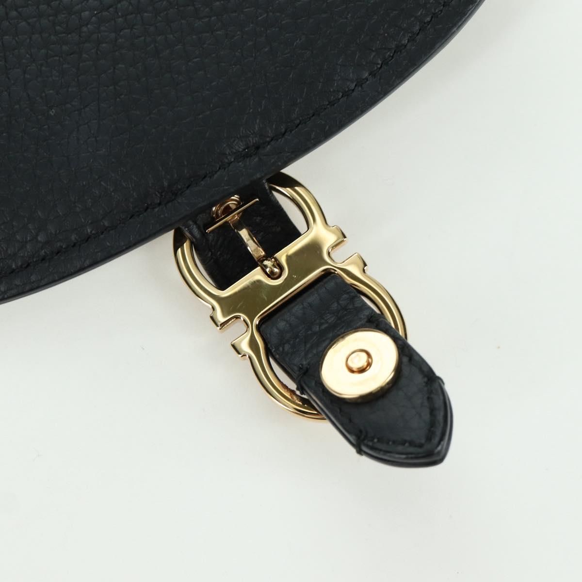 Salvatore Ferragamo Gancini Backpack Leather Black Gold Auth AMZ437V