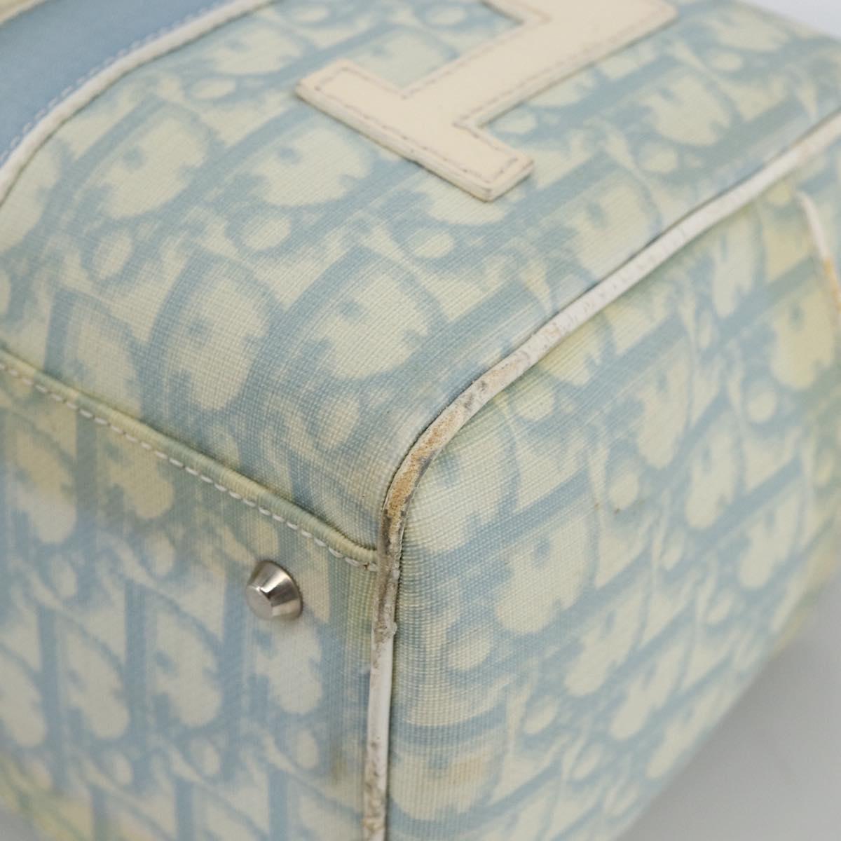 Christian Dior Trotter Canvas Boston Bag PVC Light Blue Silver Auth AMZ439