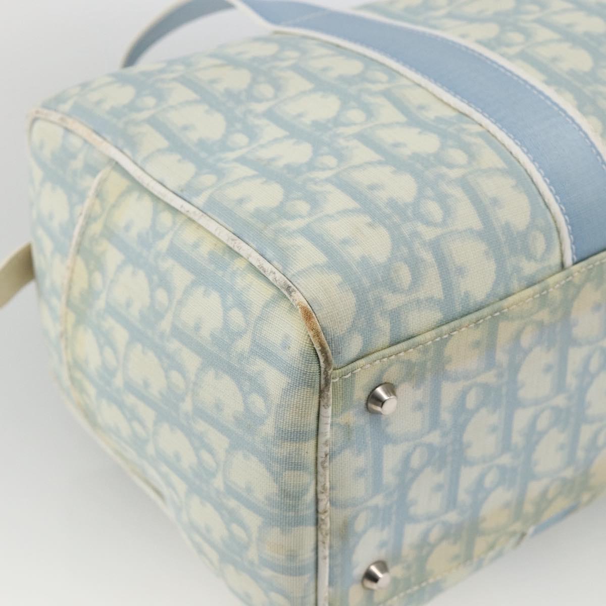 Christian Dior Trotter Canvas Boston Bag PVC Light Blue Silver Auth AMZ439