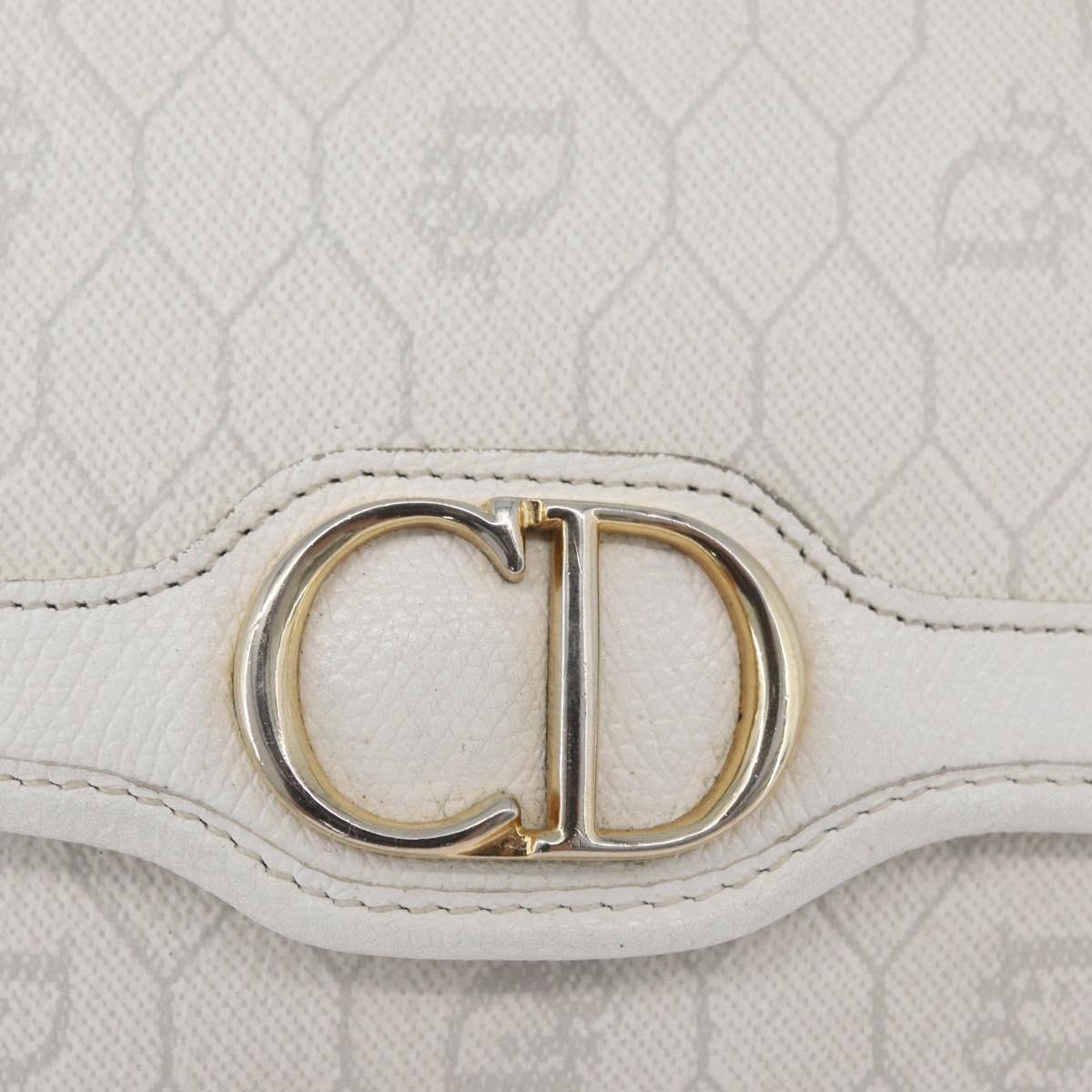 Christian Dior Honeycomb Canvas Chain Shoulder Bag PVC White Gold Auth AMZ444