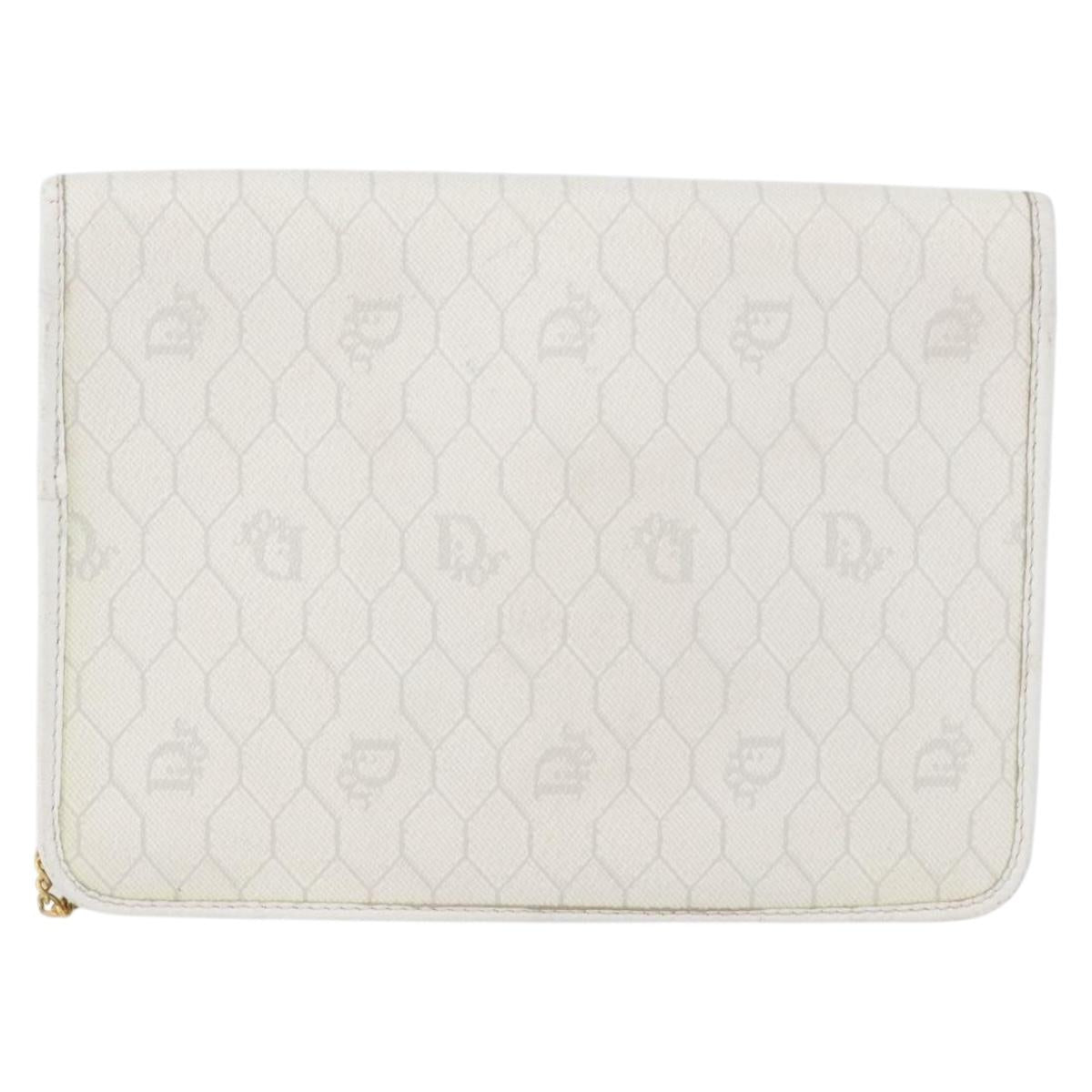 Christian Dior Honeycomb Canvas Chain Shoulder Bag PVC White Gold Auth AMZ444