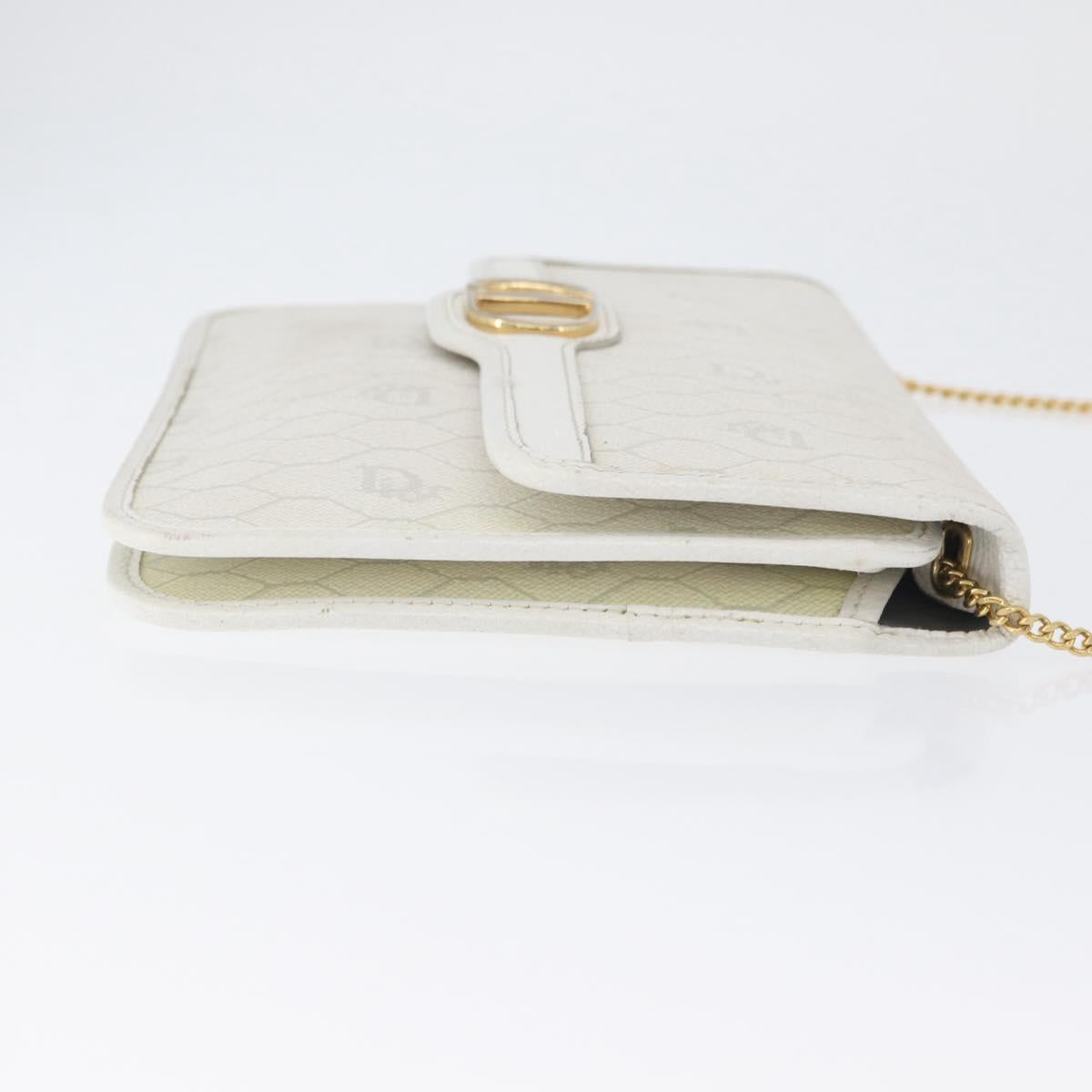 Christian Dior Honeycomb Canvas Chain Shoulder Bag PVC White Gold Auth AMZ444