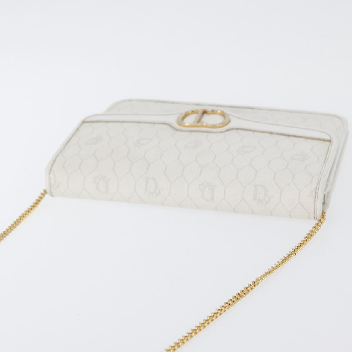 Christian Dior Honeycomb Canvas Chain Shoulder Bag PVC White Gold Auth AMZ444