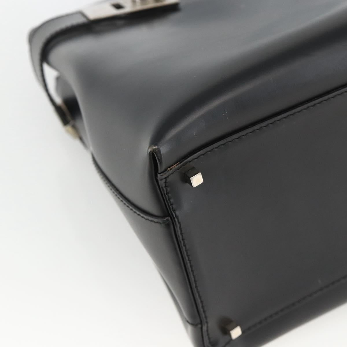 Salvatore Ferragamo Gancini Hand Bag Leather 2way Black Silver Auth AMZ445