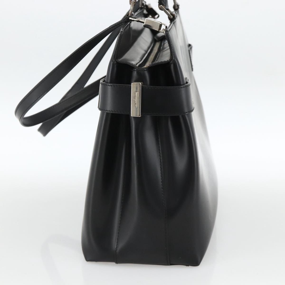 Salvatore Ferragamo Gancini Hand Bag Leather 2way Black Silver Auth AMZ445